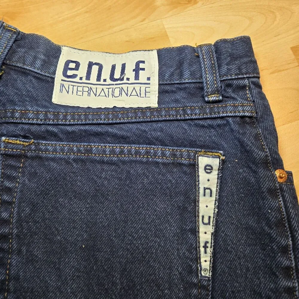 Vtg Super High Waisted Enuf Internationale Womens Jean Shorts Sz 13 USA Dark‎